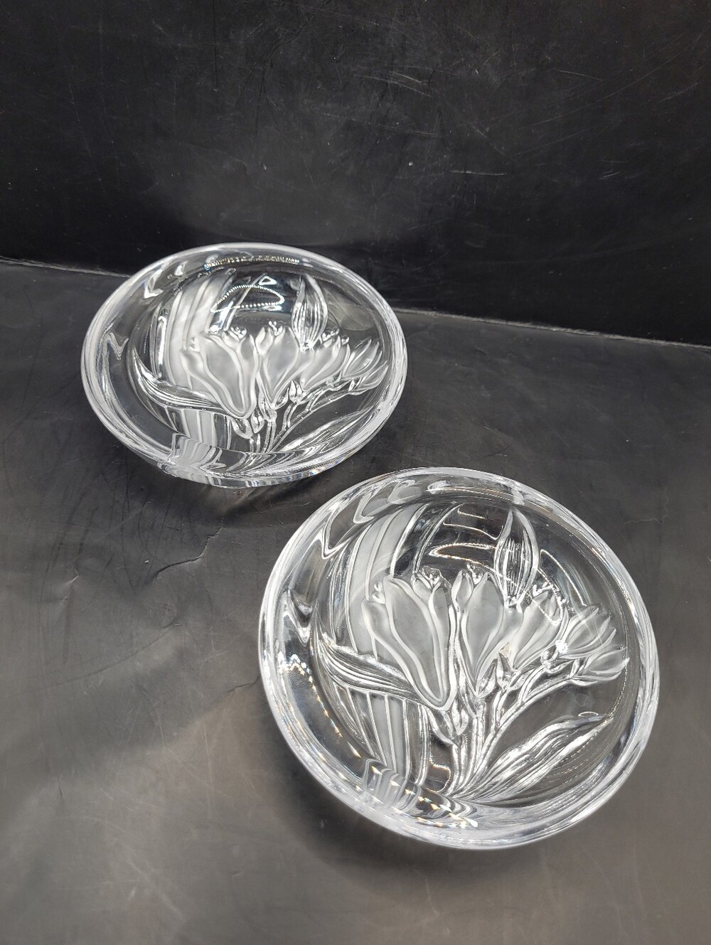 Vintage Set Of 2 Mikasa Parisian Iris Round Candy Dish Bowl Clear Glass Frosted